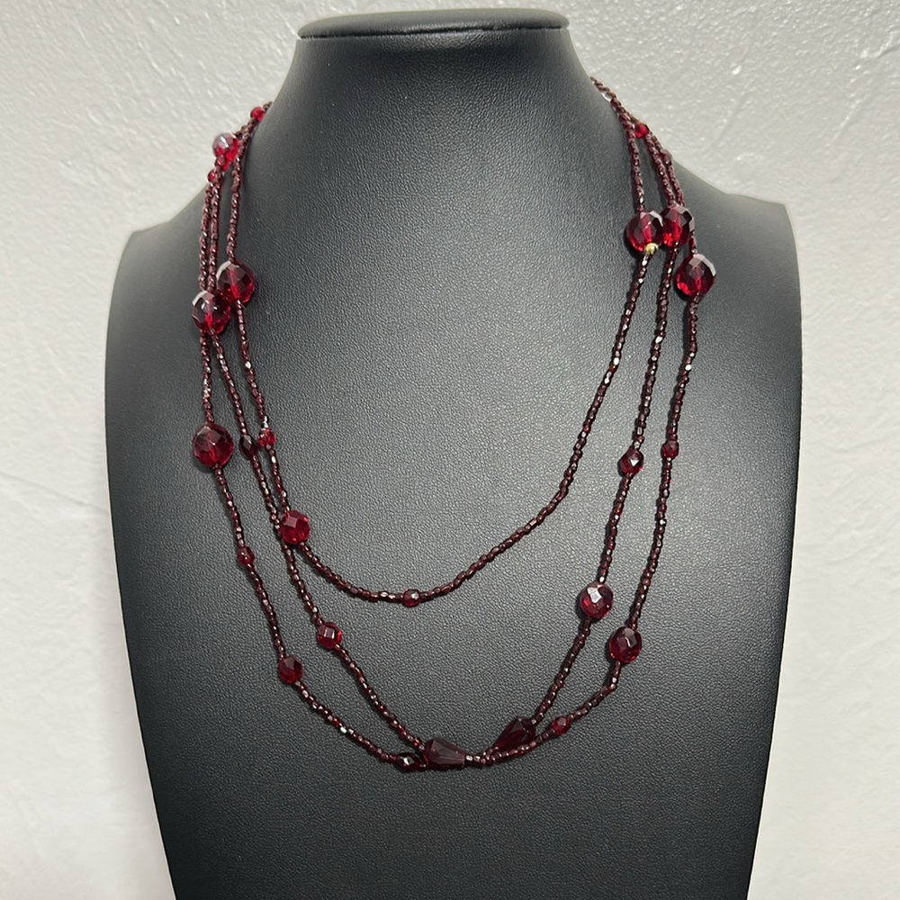 Garnet Semi-Precious Faceted & Seed Garnet Continuous Strand 60” Bead Necklace